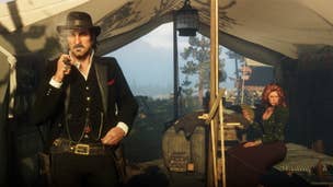 Dutch and Molly O'Shea are shown in Dutch's tent at camp in Red Dead Redemption 2