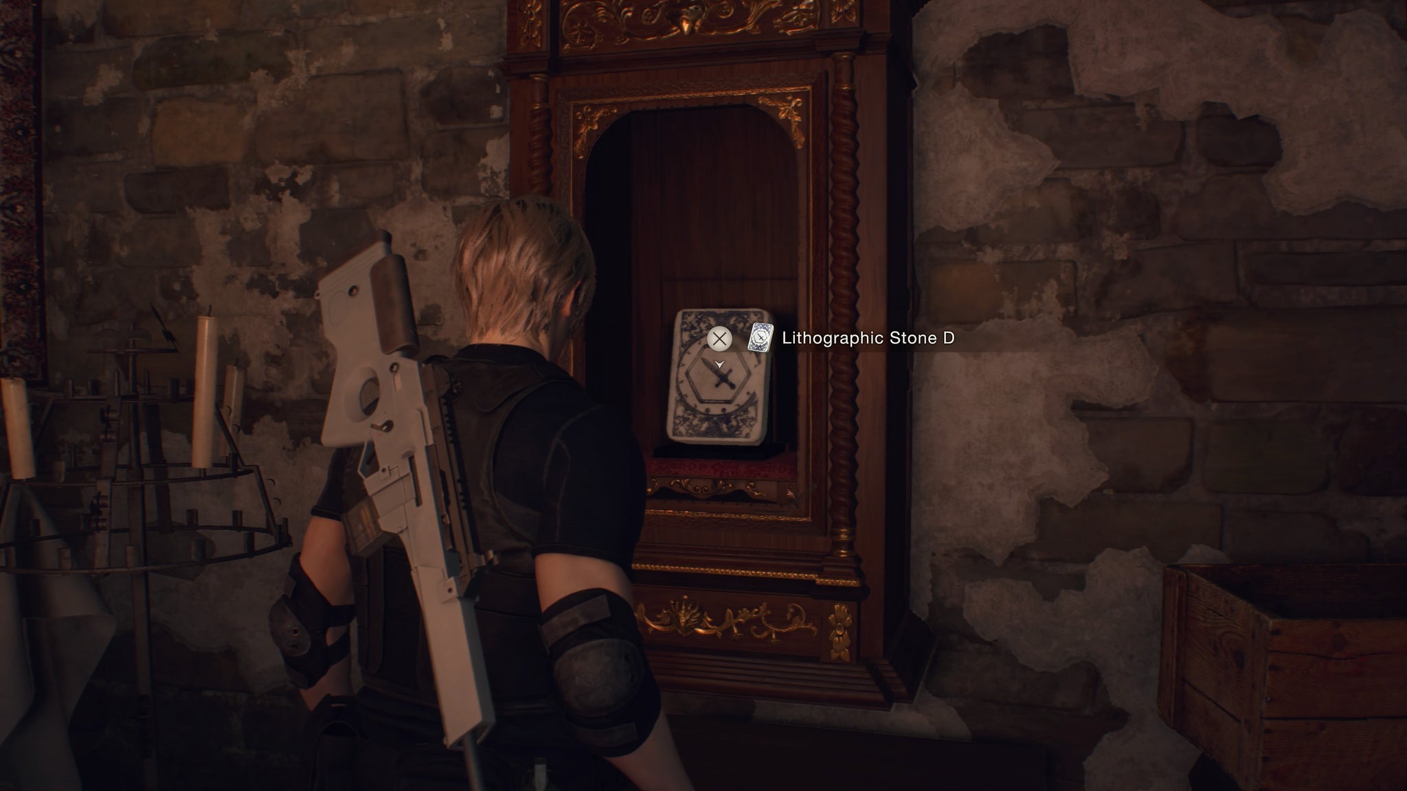 Leon faces one of three Lithographic Stones in Resident Evil 4 Remake - 5
