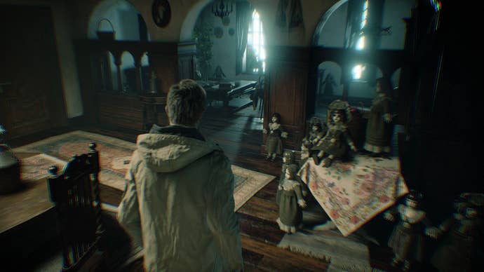 Ethan Winters explores third-person mode in  in Resident Evil Village DLC, Winter's expansion.