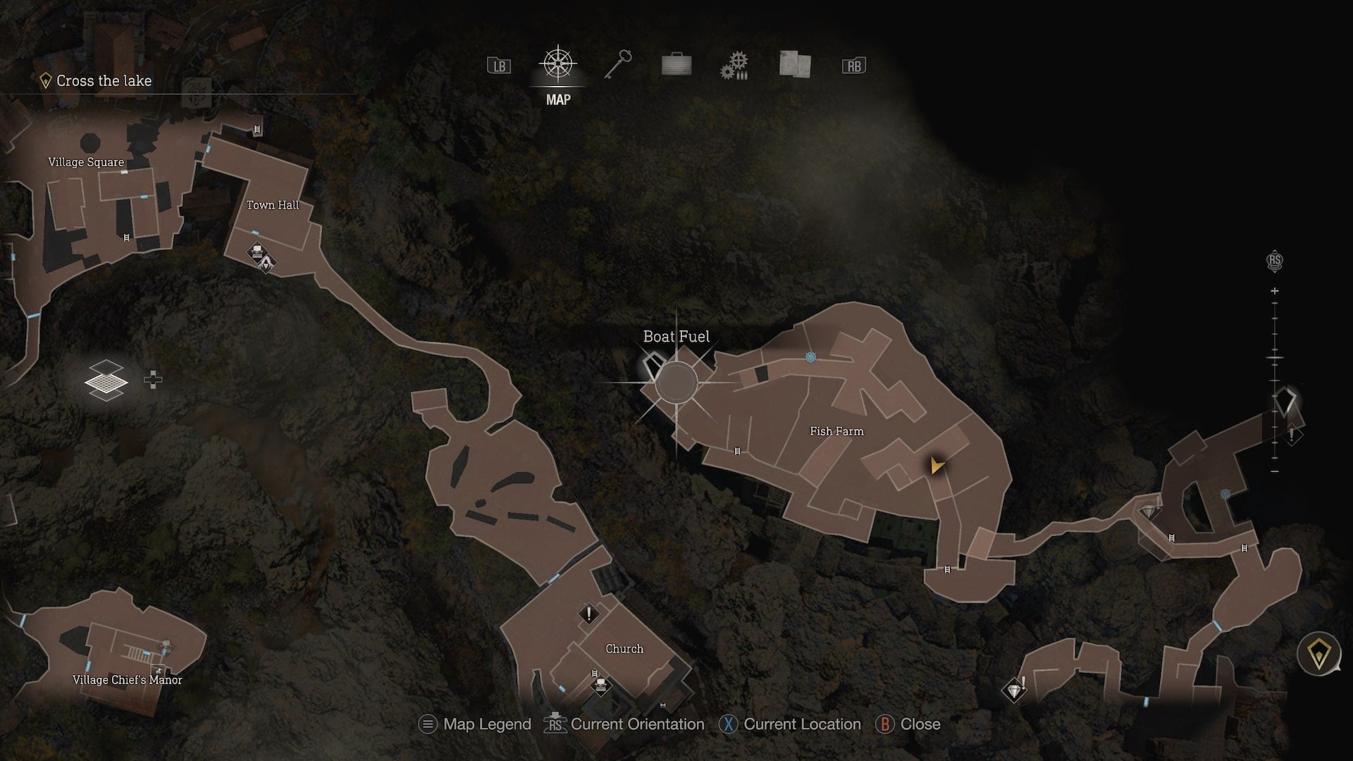 A map which shows the location of the boat fuel in Resident Evil 4 Remake - 5