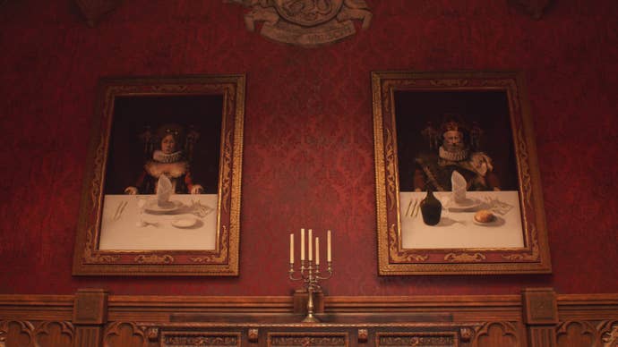 Two paintings in the Dining Hall of Resident Evil 4 Remake are pictured
