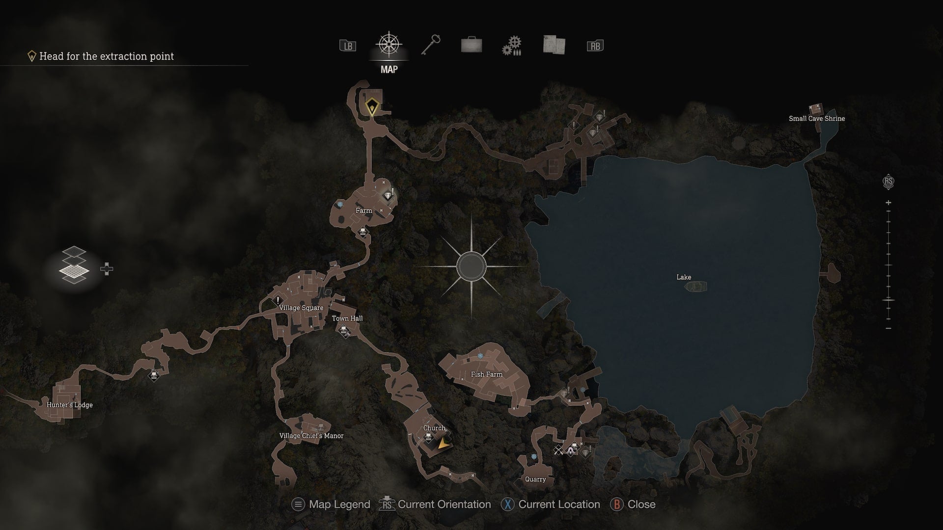 A map showing the route from the Church to the Extraction Point in Resident Evil 4 Remake