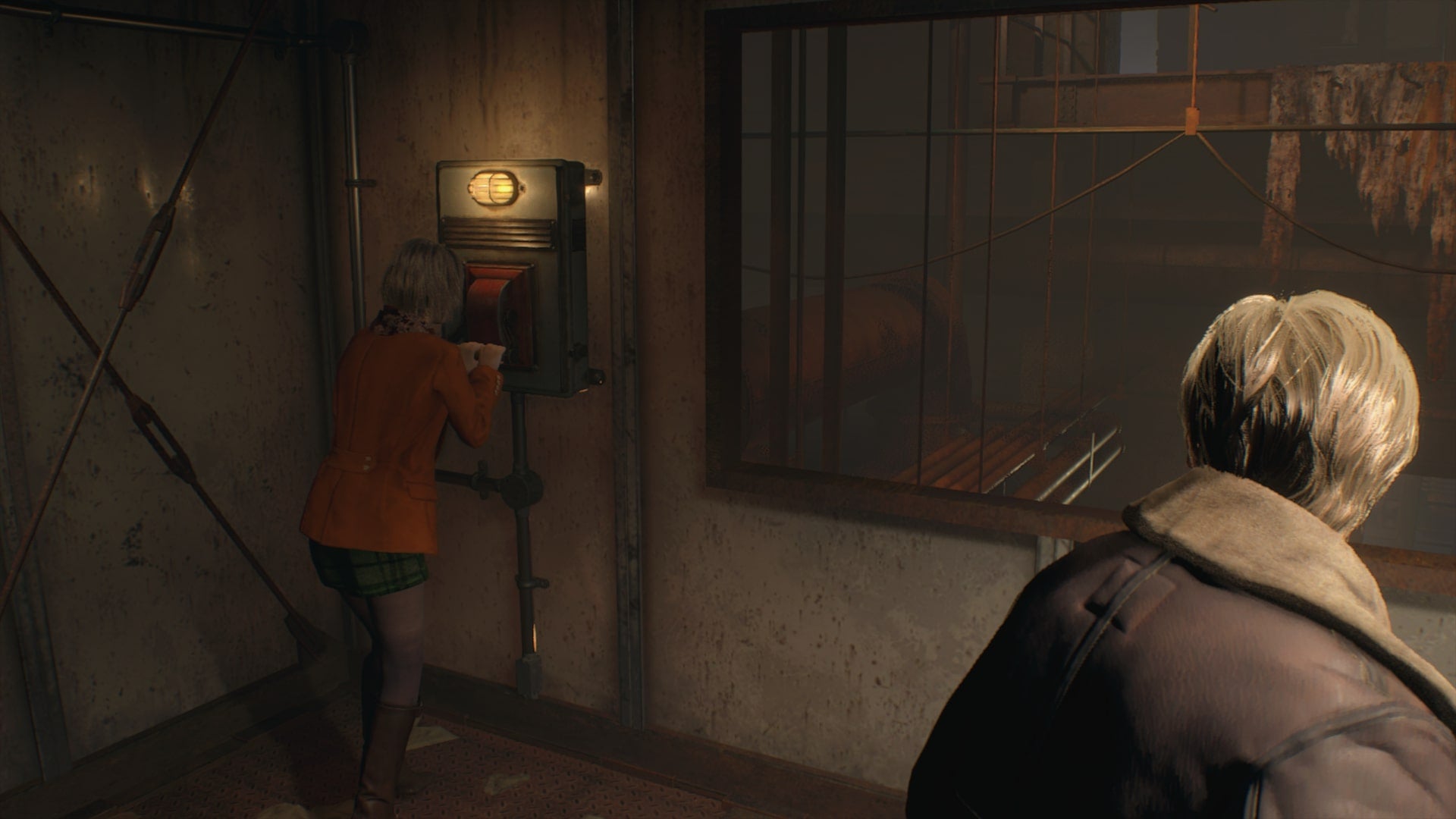 Leon has Ashley pull a lever in Resident Evil 4 Remake