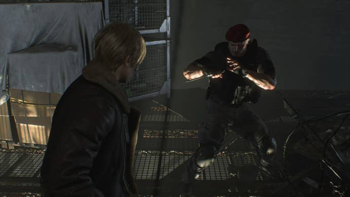 Leon fights with Krauser, using knife only, in Resident Evil 4 Remake