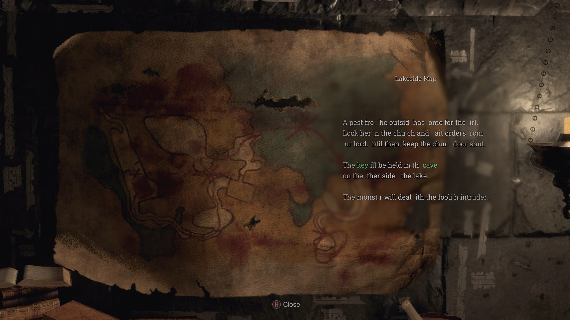 The Lakeside Map, detailing where to find a key, in the Resident Evil 4 Remake - 4