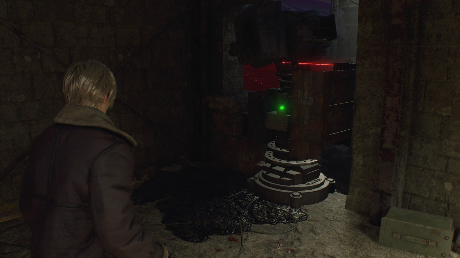 Leon faces a laser in Resident Evil 4 Remake