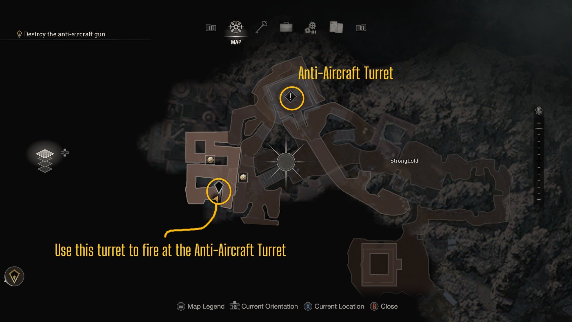 The map of the Stronghold, labelled, in Resident Evil 4 Remake
