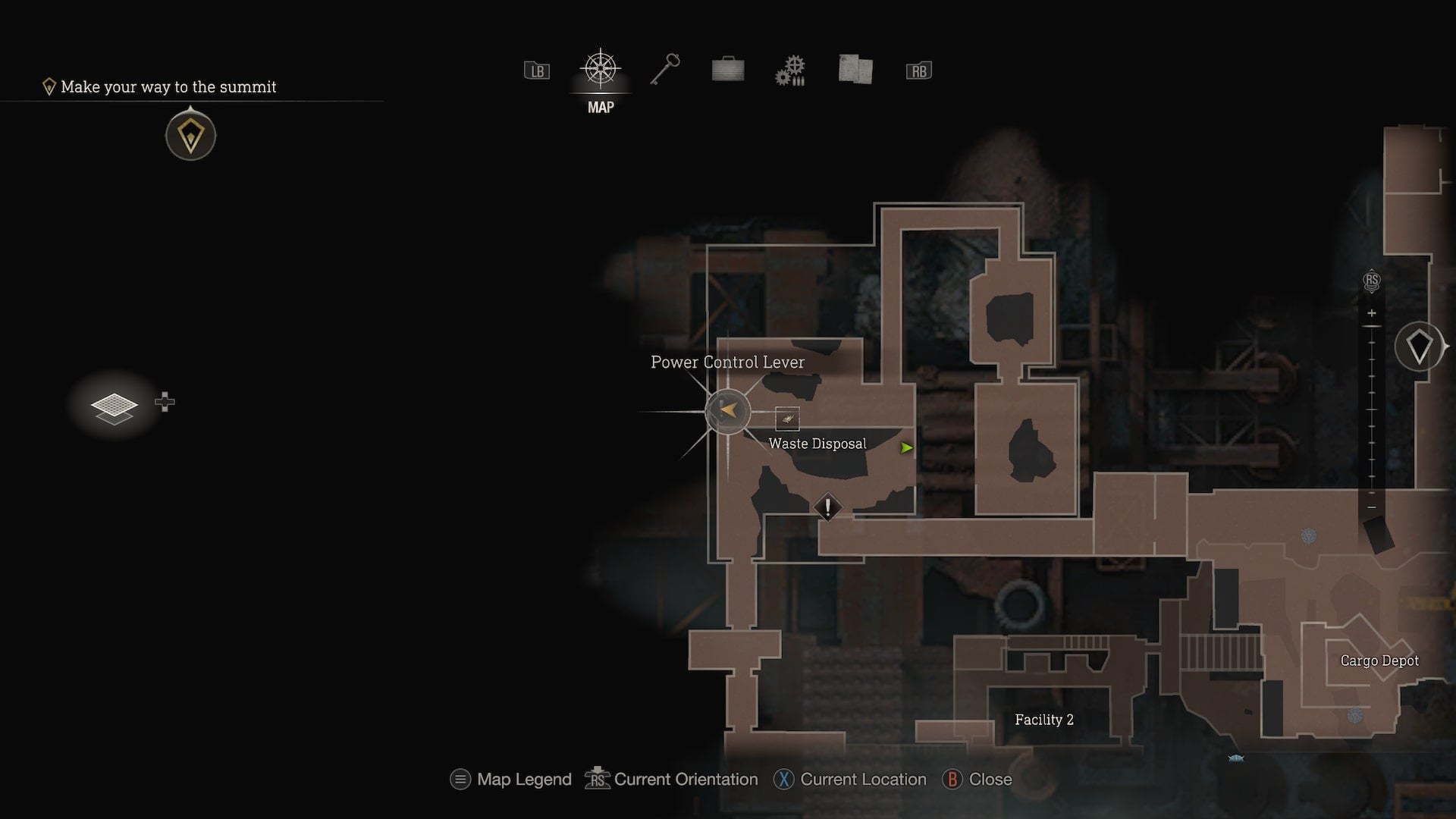 A map of the Waste Disposal area in Resident Evil 4 Remake