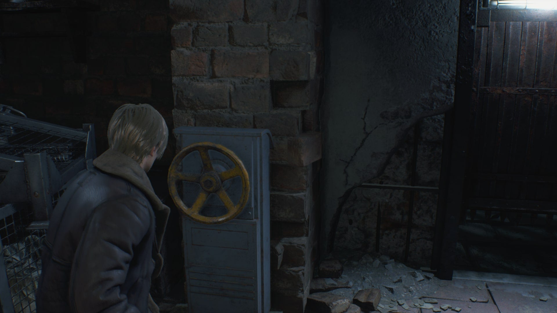 Leon faces a wheel in Resident Evil 4 Remake