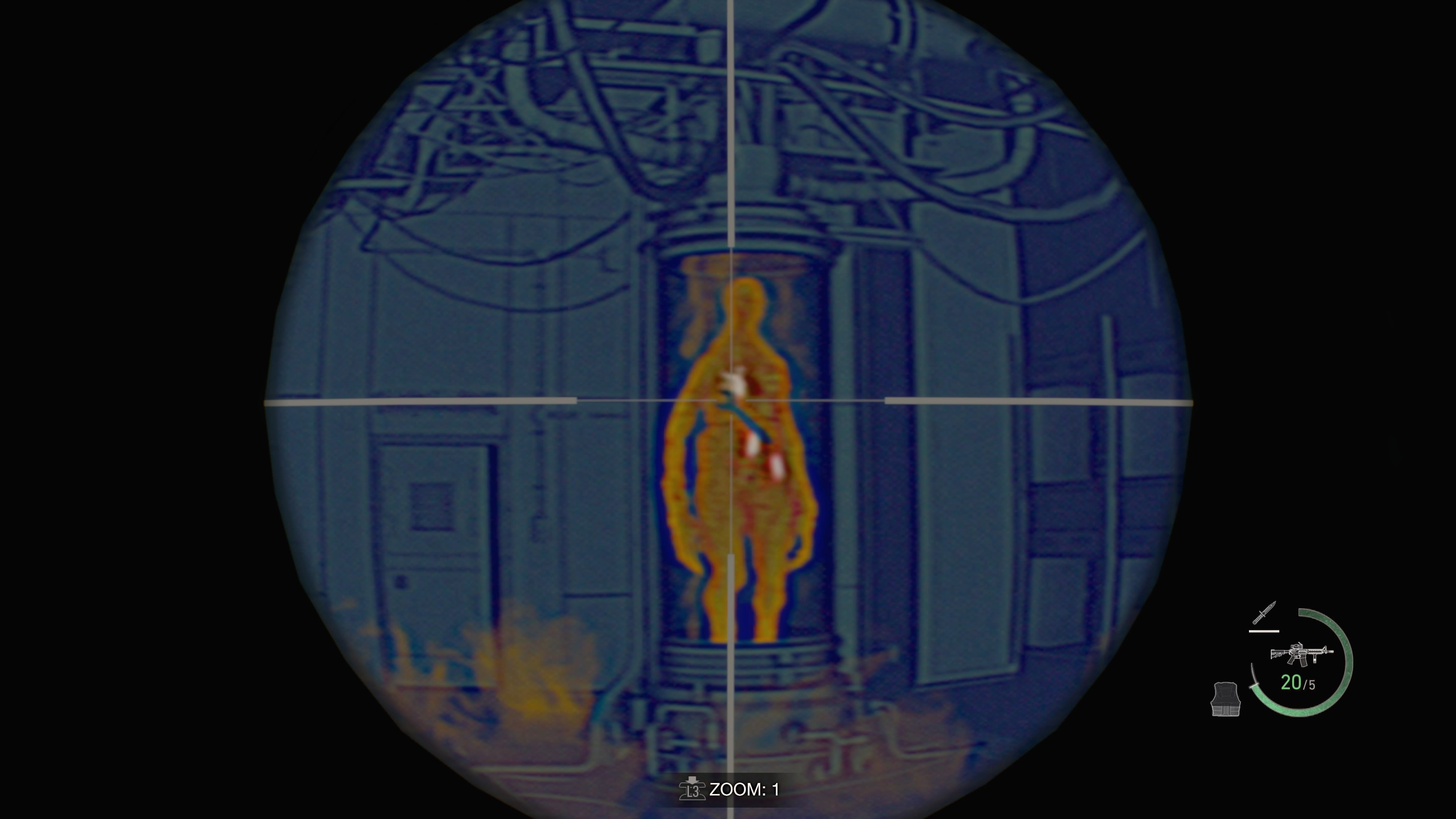 Leon aims down the Biosensor Scope of his rifle to view the weak spots of a Regenerador, and the wrench in Resident Evil 4 Remake