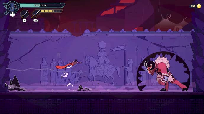 A boss fight in The Rogue Prince Of Persia against a large red goat demon