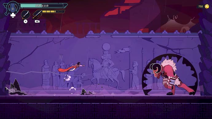 The Prince faces off against a horn-headed boss in this screen from The Rogue Prince of Persia