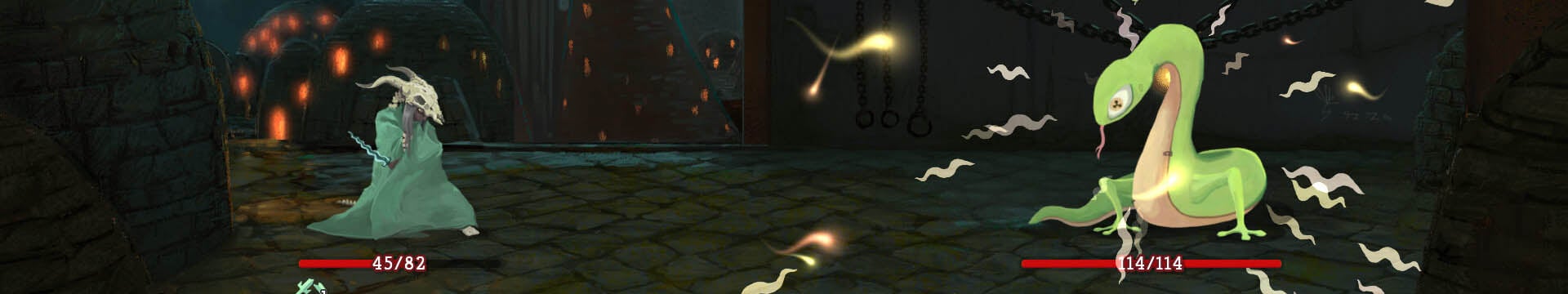 A player battles a glowing snake in Slay The Spire - 89