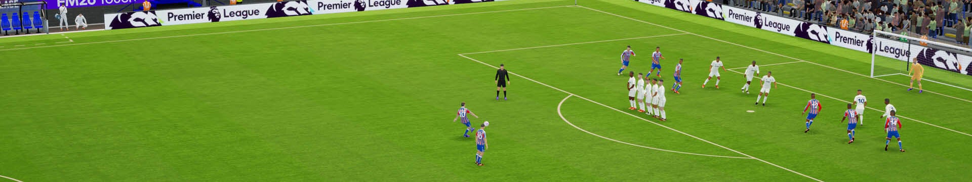 Players cluster around a goal in Football Manager 26