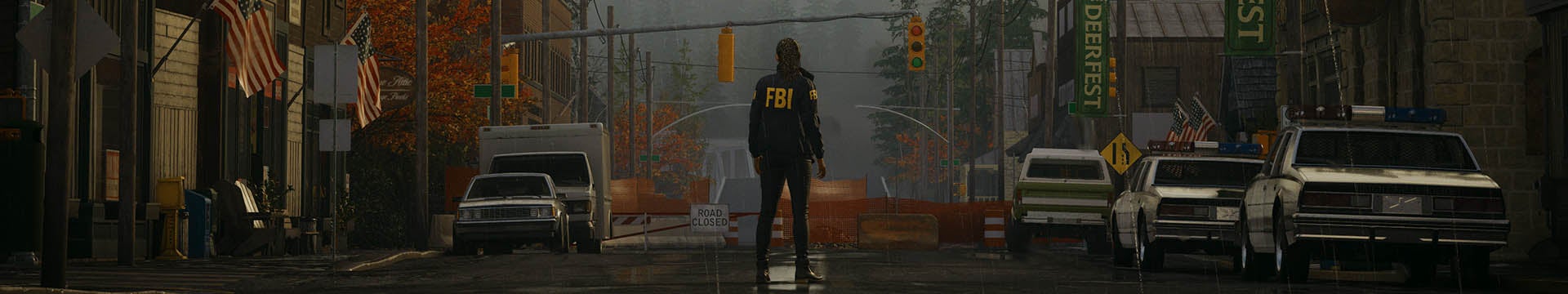 FBI special agent Saga Anderson stands in the street in Alan Wake 2 - 8