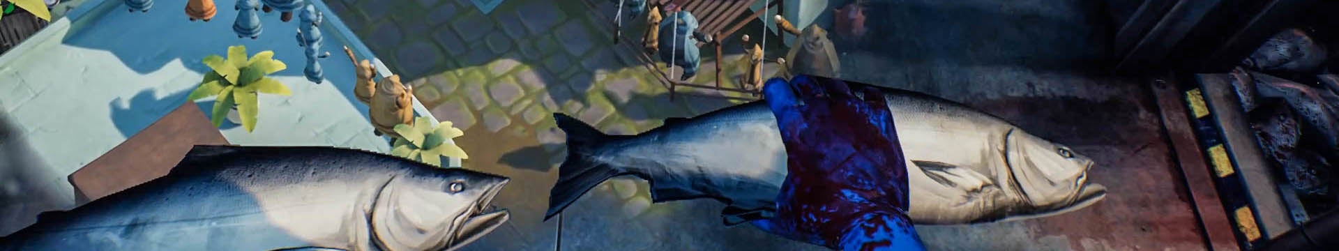 A player inspects a large fish in What Remains of Edith Finch