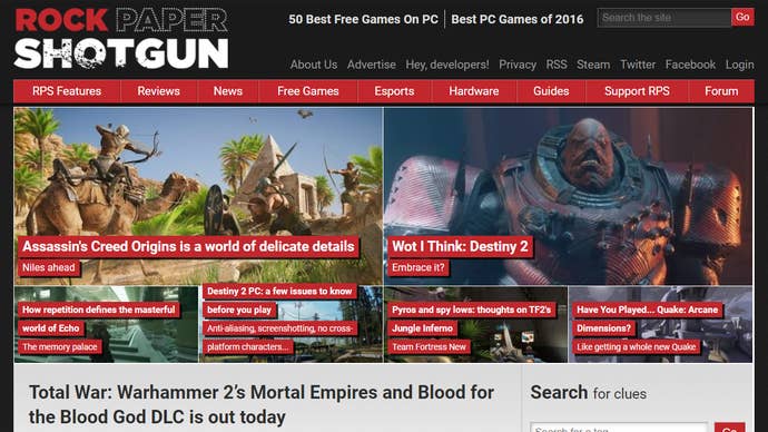 A screenshot of the RPS homepage from October 2017