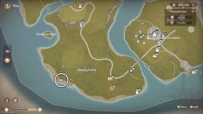 A circled map location of a Raging Sack enemy in Infinity Nikki.