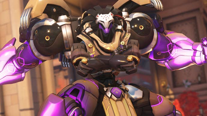 A screenshot of Overwatch 2 Season 2’s first new hero, the tank Ramattra, standing with arms folded