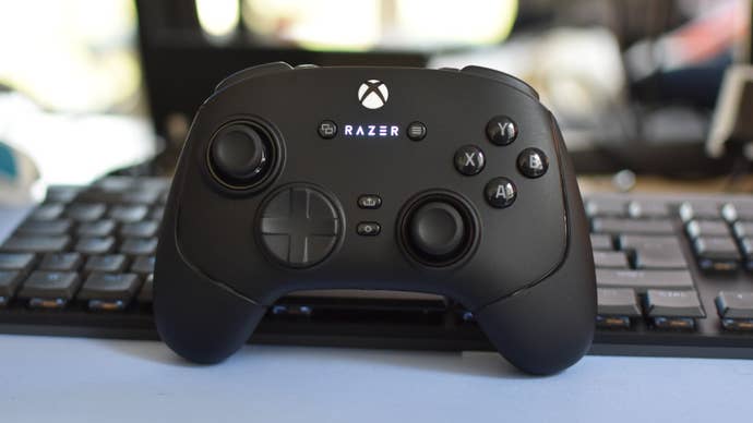 The Razer Wolverine V3 Pro controller on a desk.