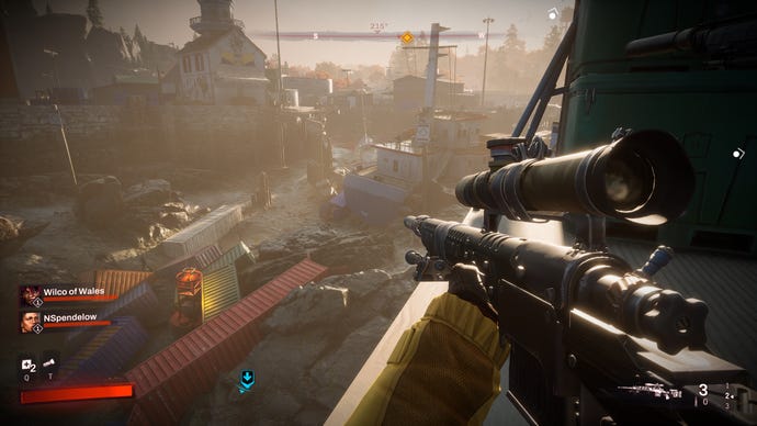 Taking aim at some cultists with a sniper rifle in Redfall.