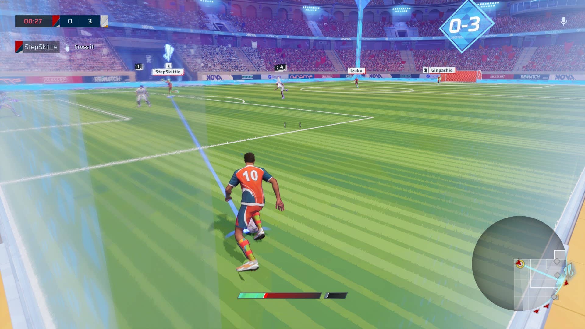 Lining a cross from the corner in rematch.