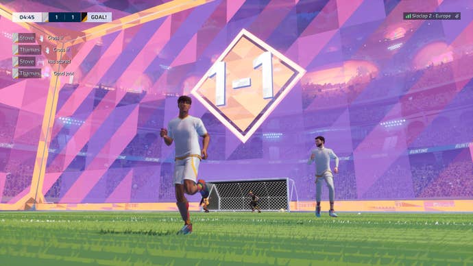 Scoring a goal brings up a giant holographic scoreboard in Rematch.