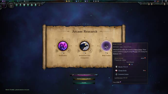 The tome of magic selection screen in Age Of Wonders 4