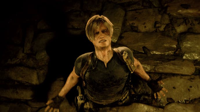 Leon struggles in Resident Evil 4