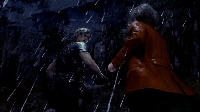 Ashley and Leon run towards a farm house in the Resident Evil 4 remake