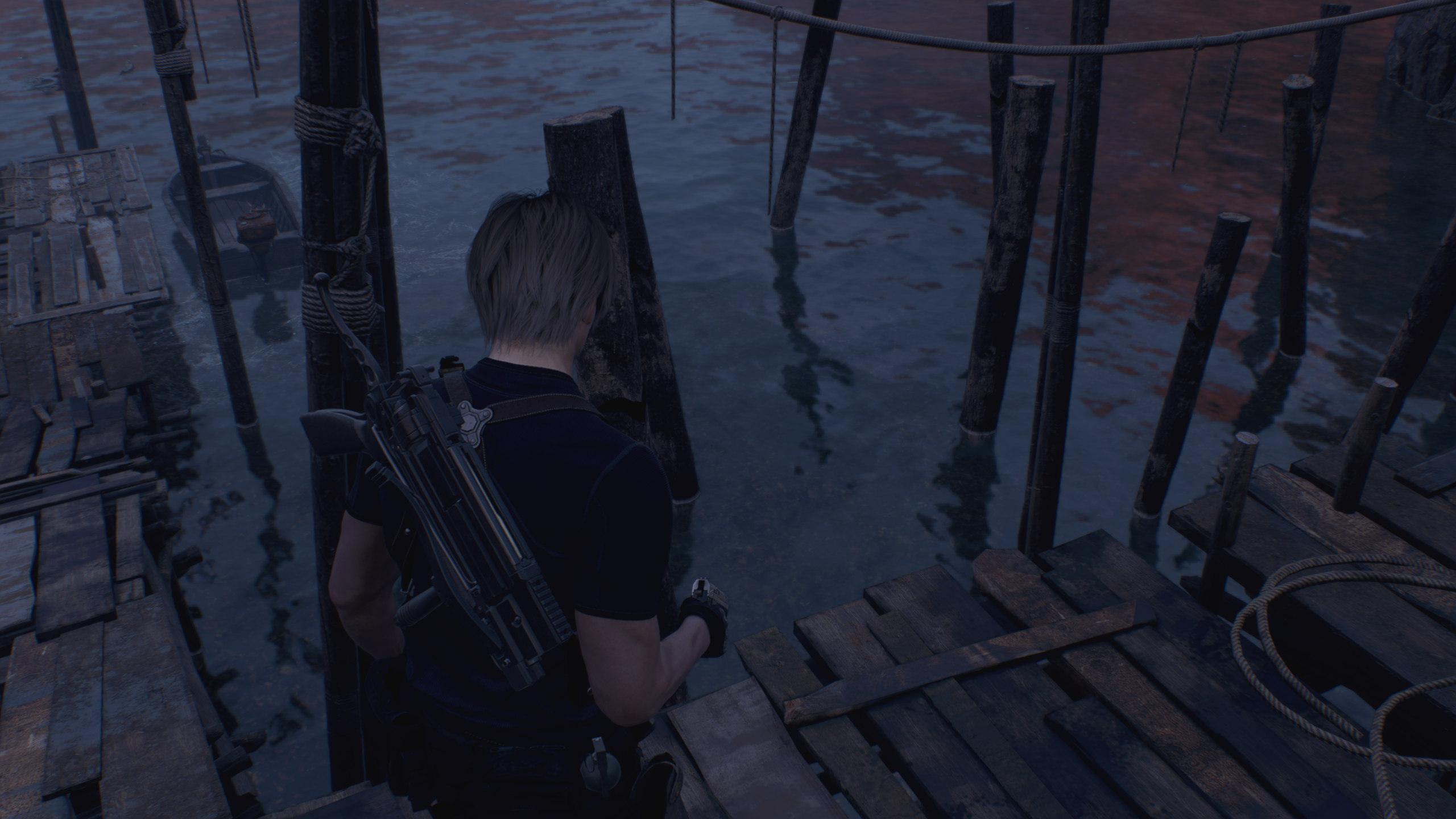 The Resident Evil 4 remake running with ray tracing on High quality.