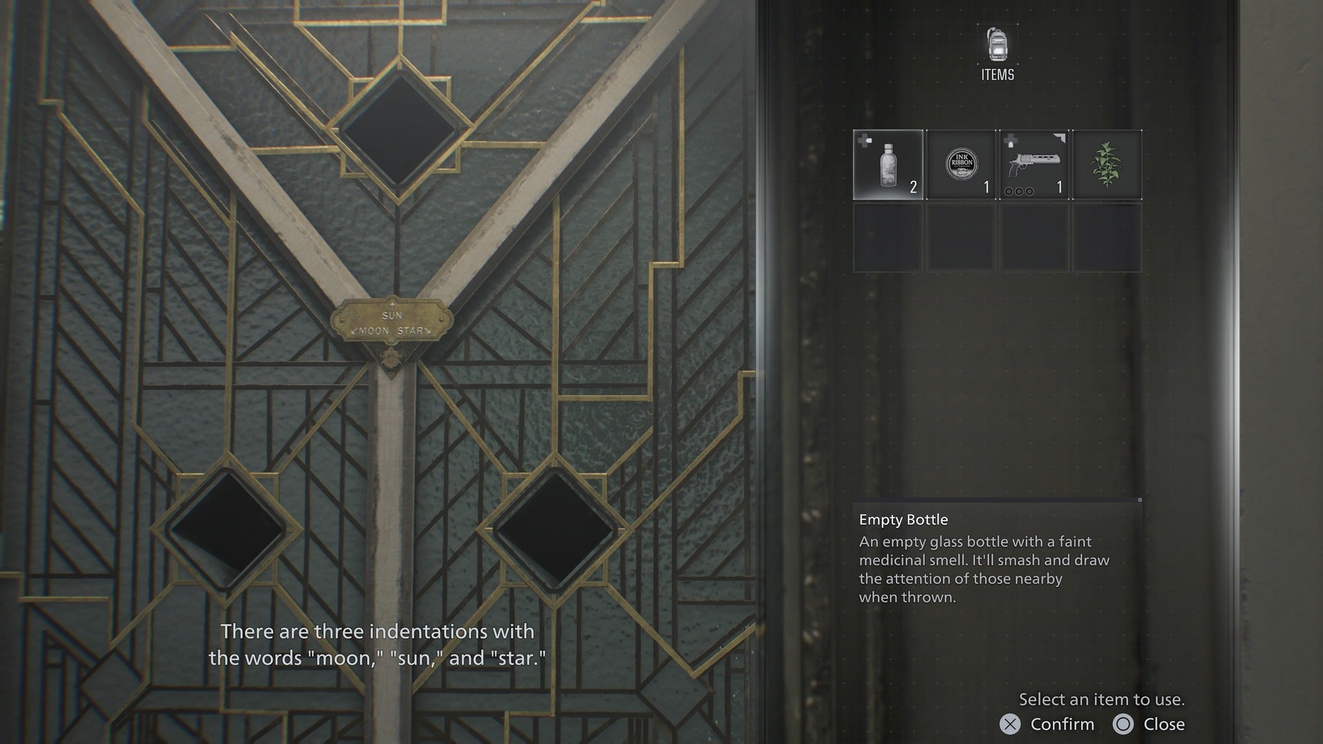 Головоломка с дверью в Центральный холл, изображающая Луну, Солнце и Звезду, показана в игре Resident Evil Requiem.