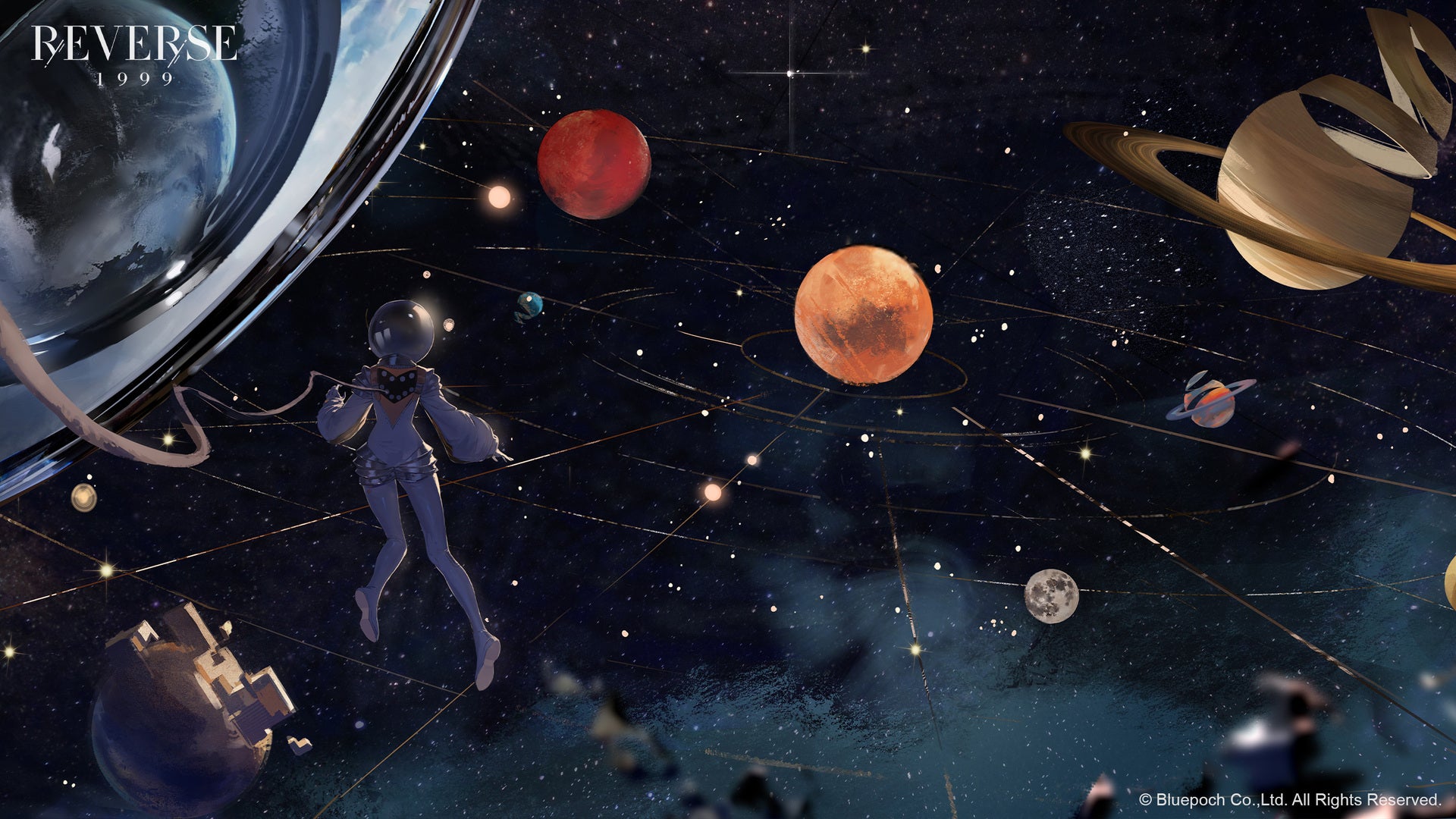 A character can be seen floating through space, surrounded by planets, in key artwork for Reverse: 1999 - 3