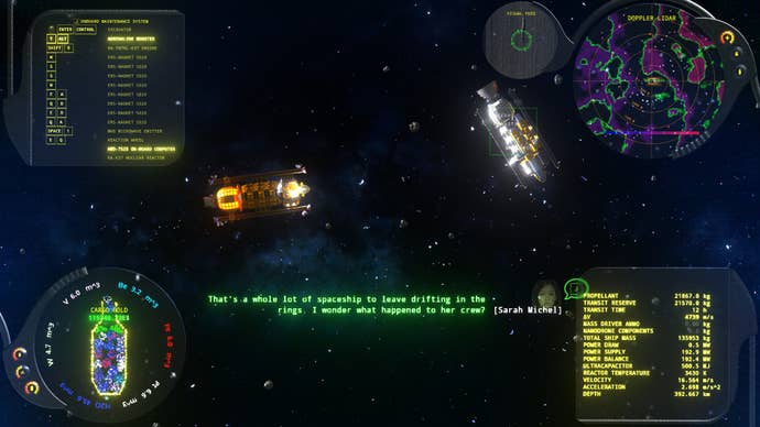 A spaceship finds another ship drifting through space with no crew on board in V: Rings of Saturn