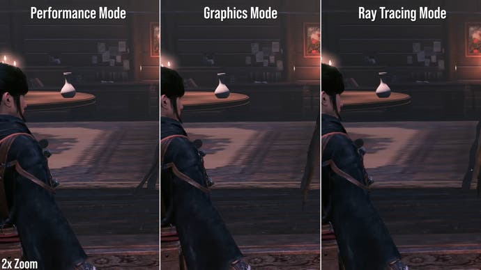 rise of the ronin mode comparison showing the low anisotropic filtering setting (AF)