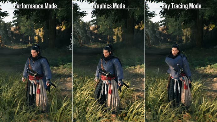 mode comparison in rise of ronin: rt vs graphics vs performance