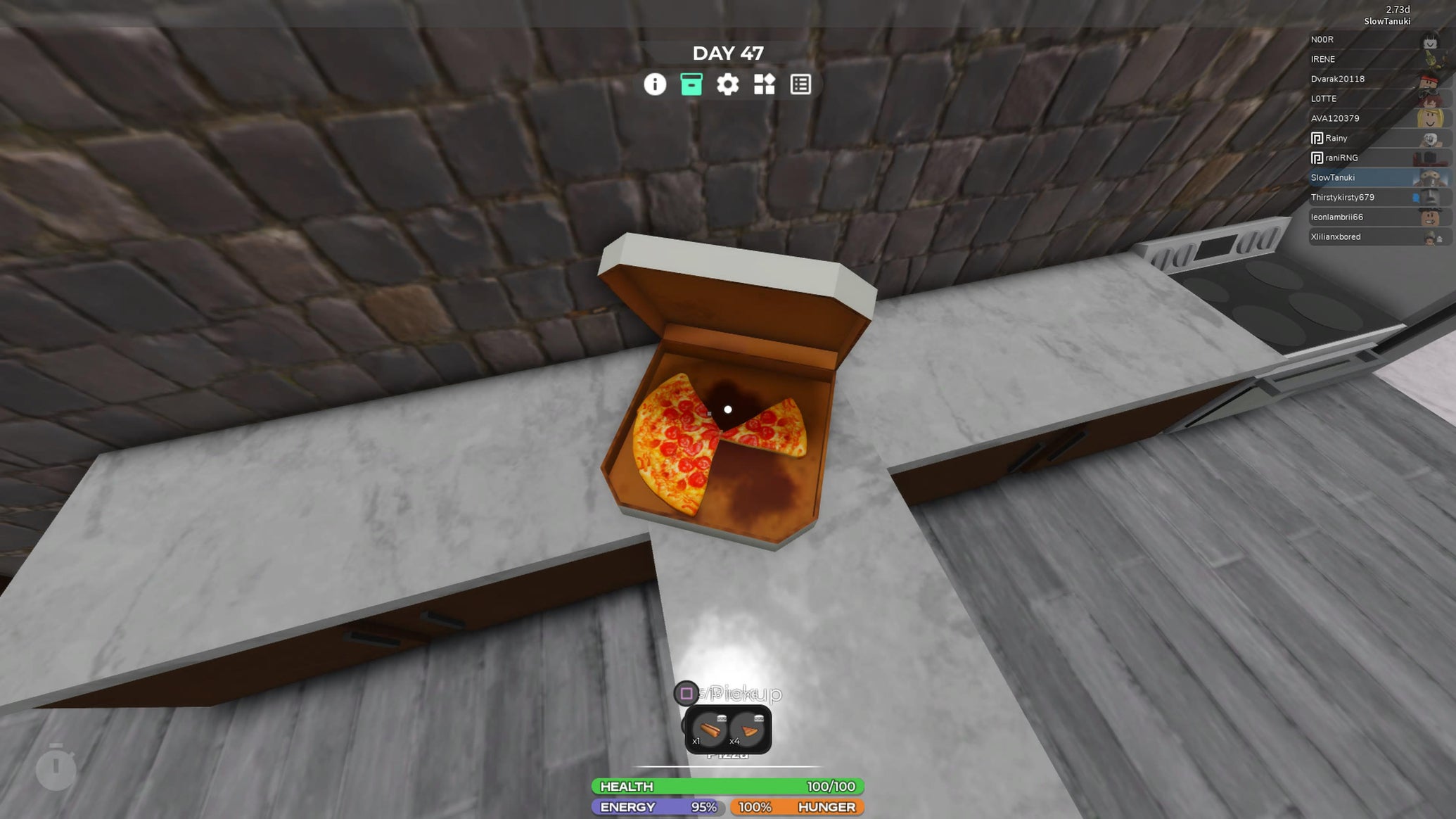 An open pizza box in the Roblox game, 3008. - 1