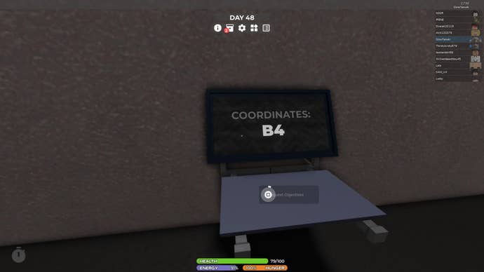An objective collection screen in the Roblox game, 3008.