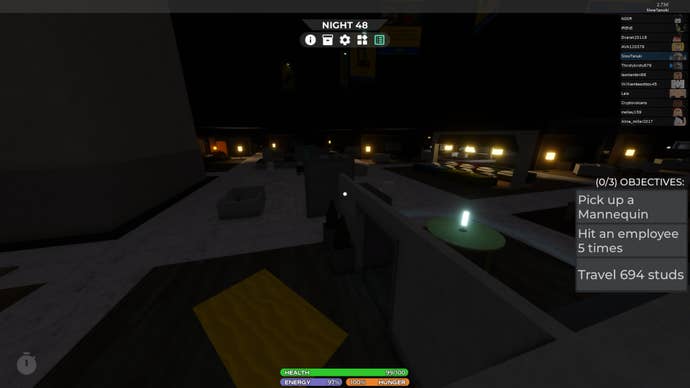 A dark shop floor in the Roblox game, 3008.