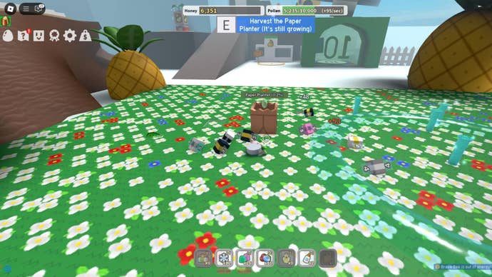 The player stands beside their Paper Planter in the Pineapple Patch in Roblox’s Bee Swarm Simulator