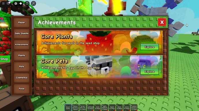 A garden guide achievement menu in Grow Agglox is shown