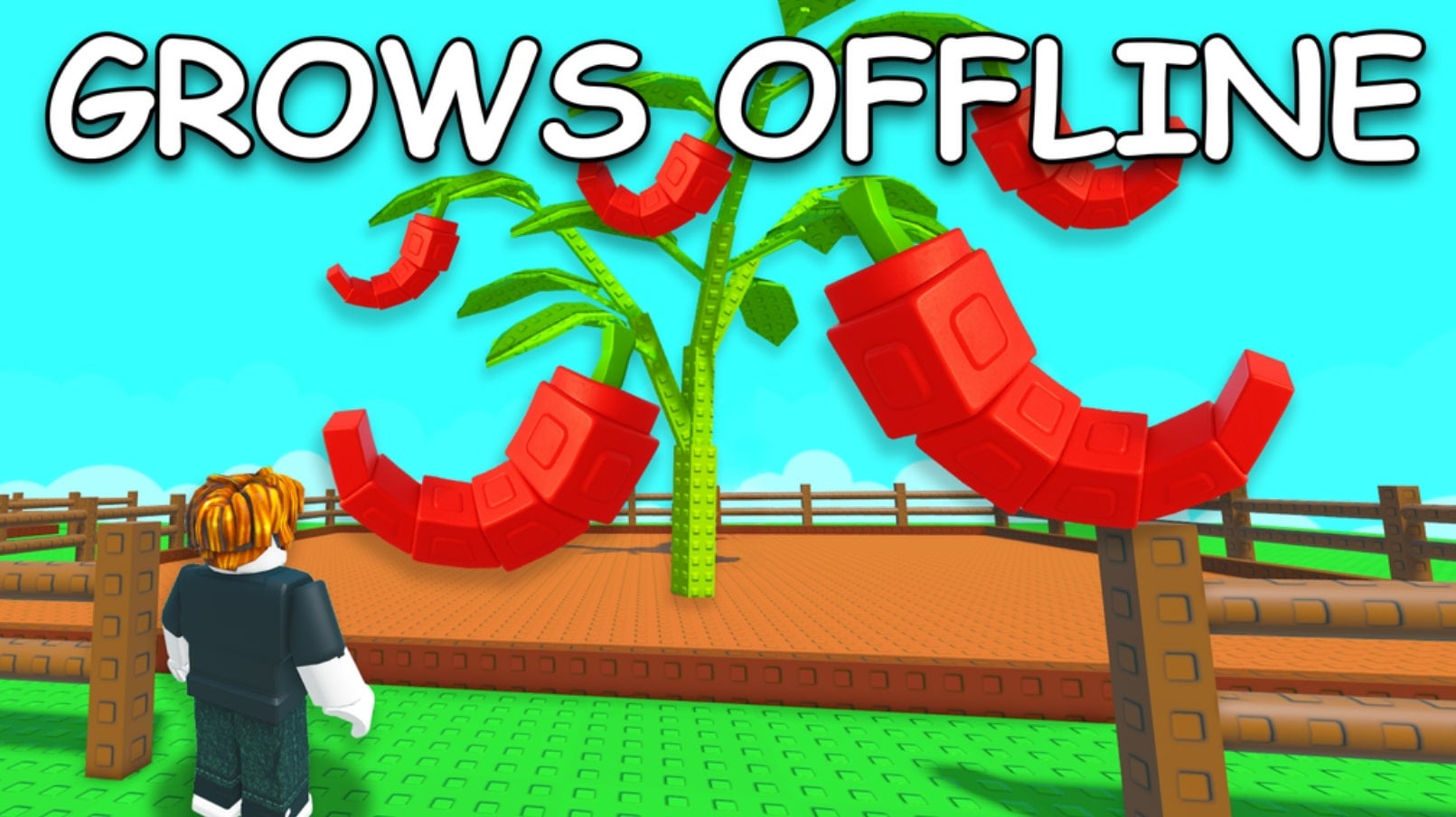 A Roblox character looks at some chilli plants in Grow a Garden artwork - 1