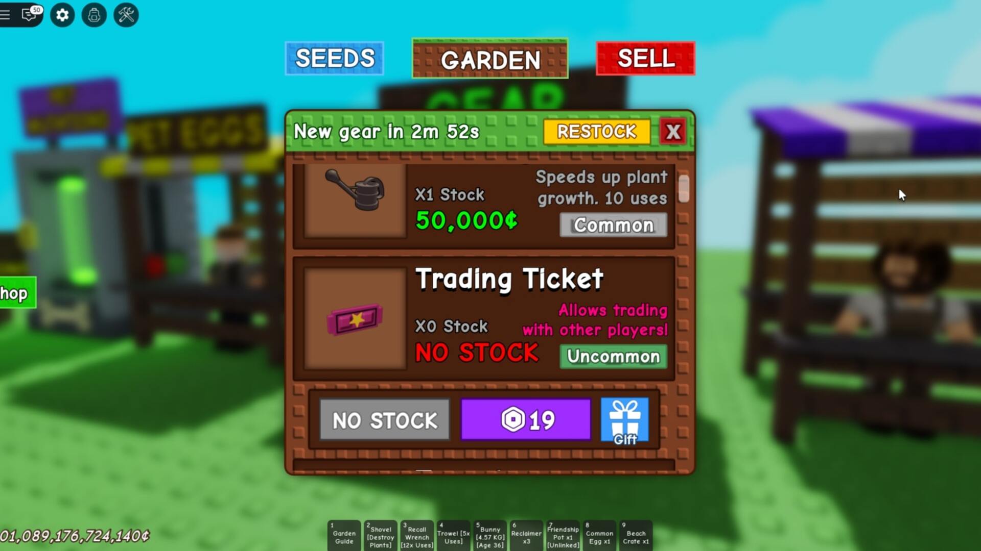 The option to buy a Trading Ticket from the Gear Shop in Grow a Garden is shown - 3