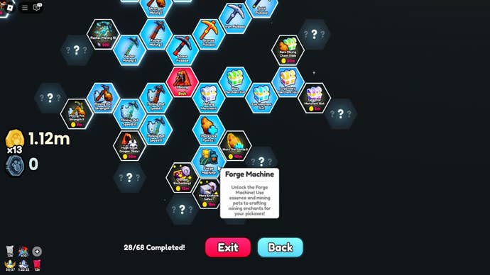 The player hovers over the Forge Machine upgrade in the Upgrade Tree in Roblox’s Pets GO