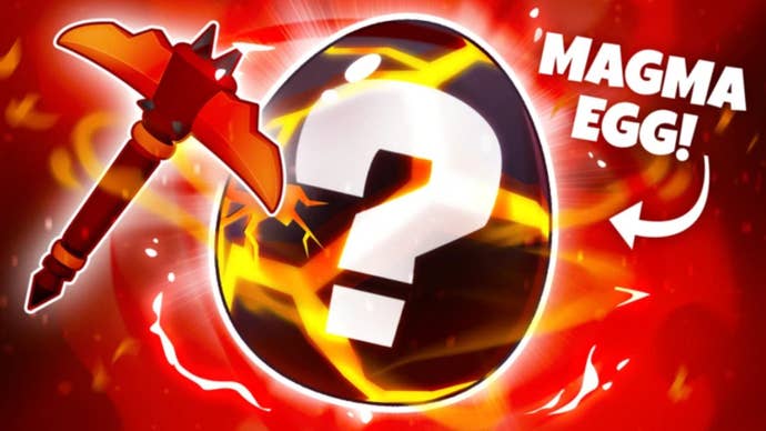 A fiery pickaxe and Magma Egg can be seen in artwork for Roblox’s Pets GO