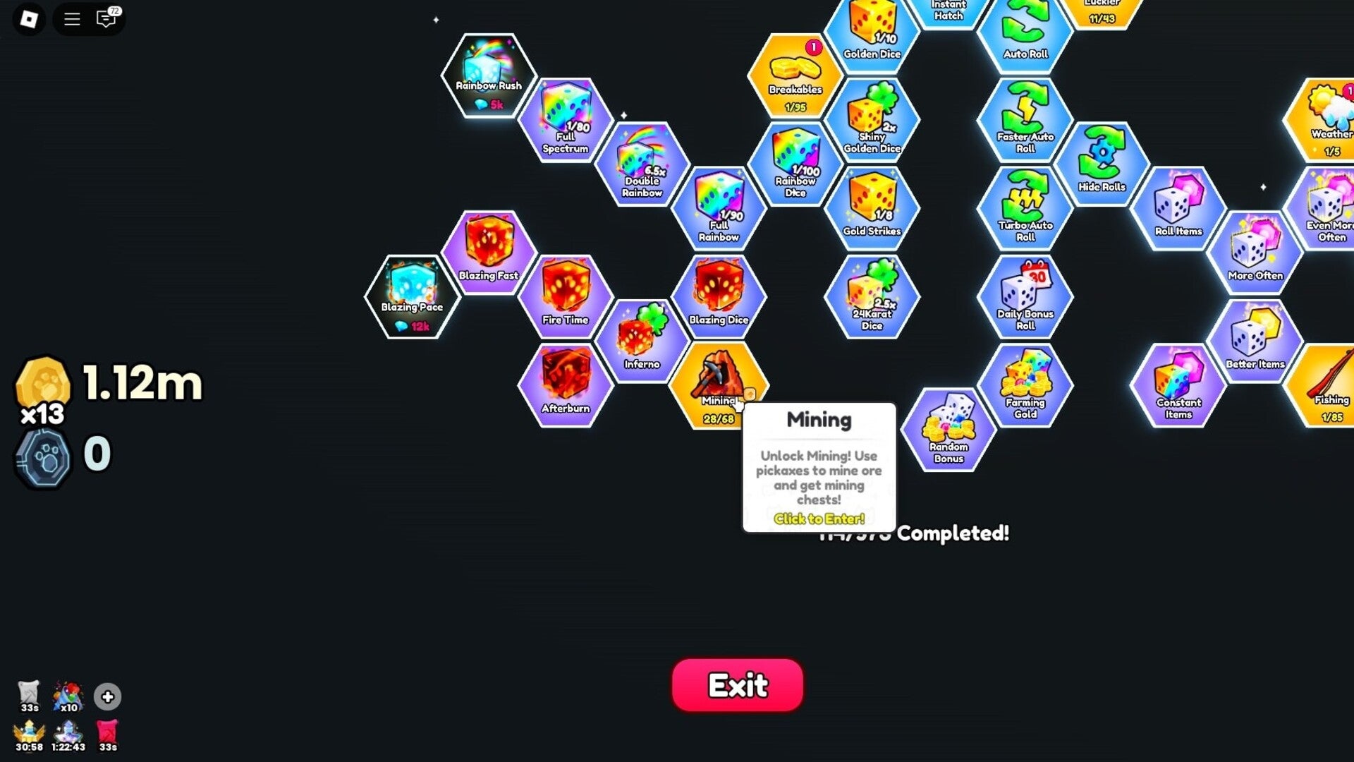 The player hovers over the Mining upgrade in the Upgrade Tree in Roblox's Pets GO - 3