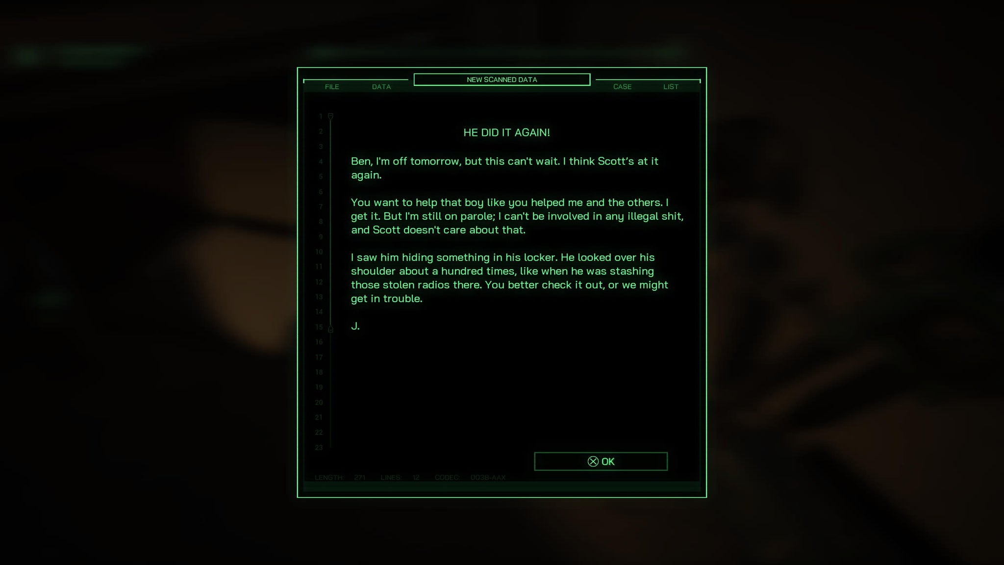 An incriminating note about the stolen vehicle in RoboCop: Rogue City - 3