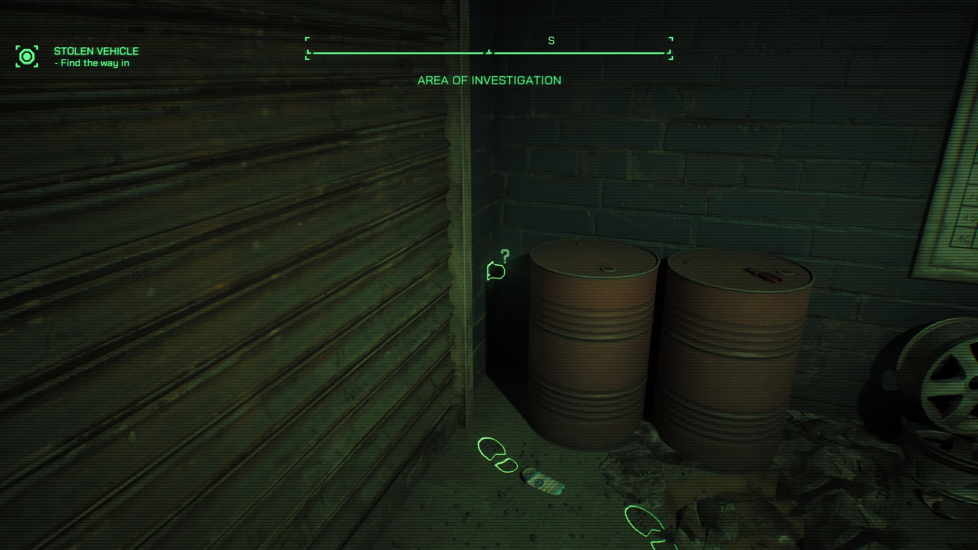 A secret button revealing the location of the stolen vehicle in RoboCop: Rogue City