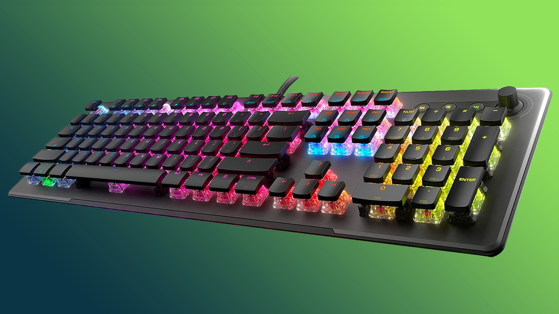 The Roccat Vulcan 2 Max keyboard on a green background - 1