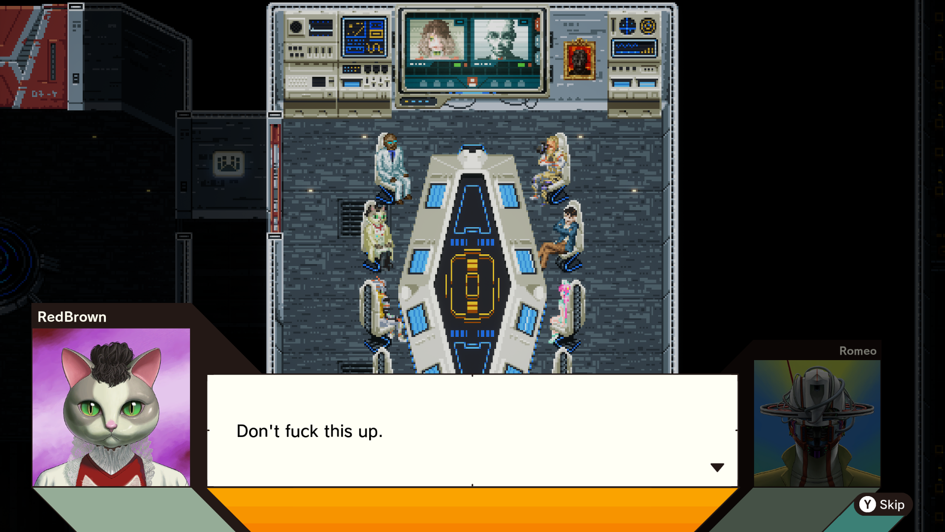 Feline Agent RedBrown warns Romeo aboard the FBI's spaceship base in Romeo is a Dead Man. - 3